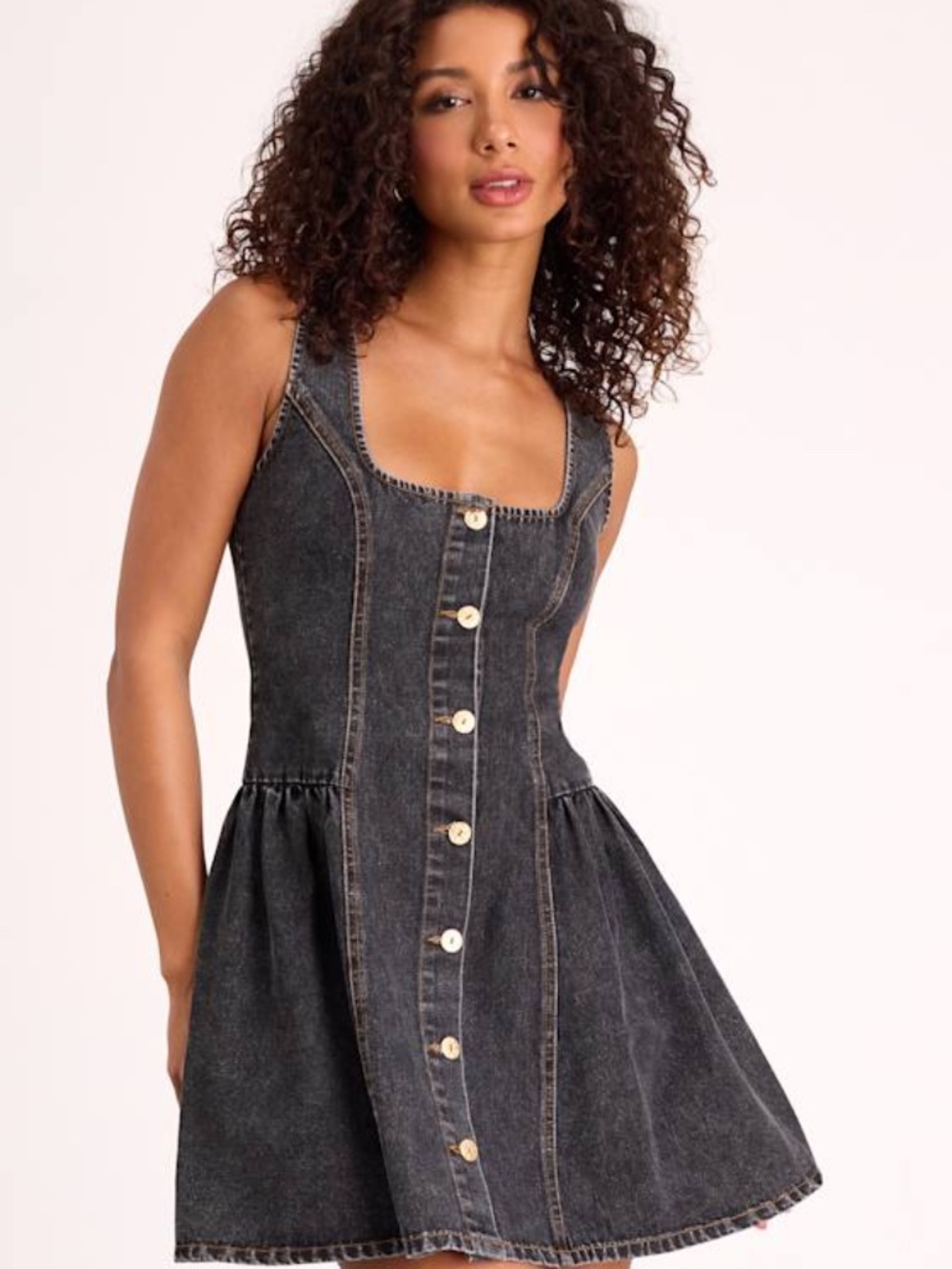 Lulus Prinsley Washed Black Denim Button-front Mini Dress - Size L
